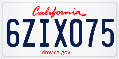 CA license plate 6ZIX075