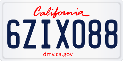 CA license plate 6ZIX088