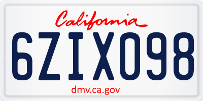 CA license plate 6ZIX098