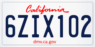 CA license plate 6ZIX102