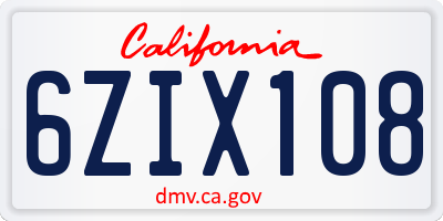 CA license plate 6ZIX108