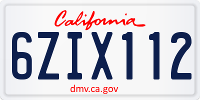 CA license plate 6ZIX112