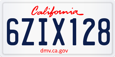 CA license plate 6ZIX128