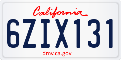CA license plate 6ZIX131