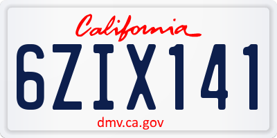 CA license plate 6ZIX141