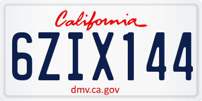 CA license plate 6ZIX144
