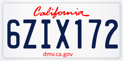 CA license plate 6ZIX172