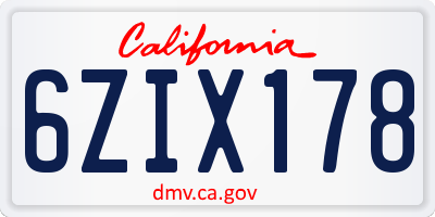 CA license plate 6ZIX178