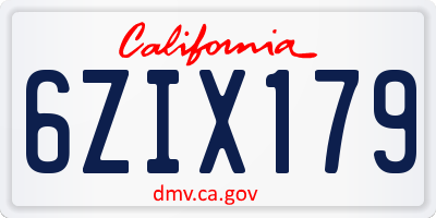 CA license plate 6ZIX179