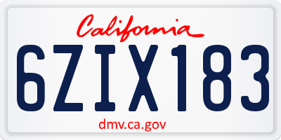 CA license plate 6ZIX183