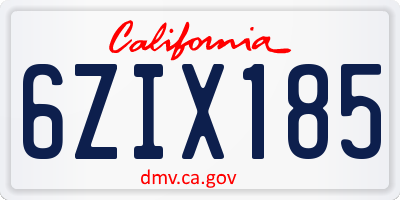 CA license plate 6ZIX185