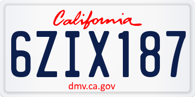 CA license plate 6ZIX187