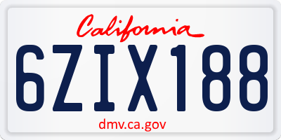CA license plate 6ZIX188