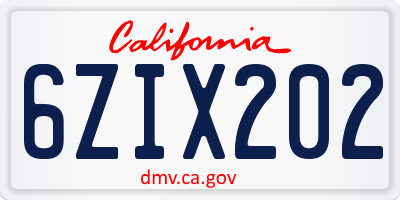 CA license plate 6ZIX202