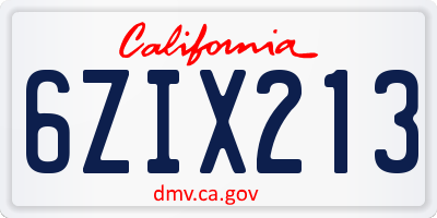 CA license plate 6ZIX213