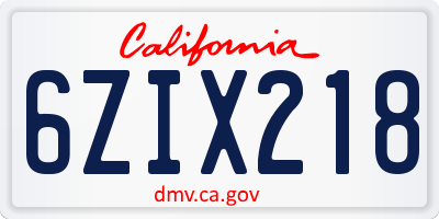 CA license plate 6ZIX218