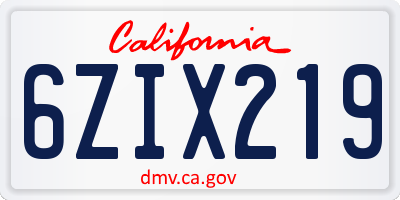 CA license plate 6ZIX219