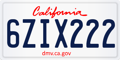 CA license plate 6ZIX222
