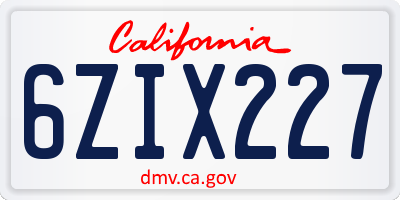 CA license plate 6ZIX227