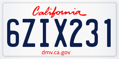 CA license plate 6ZIX231