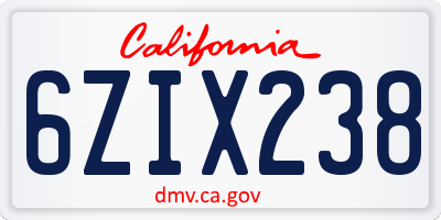 CA license plate 6ZIX238