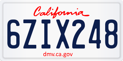 CA license plate 6ZIX248