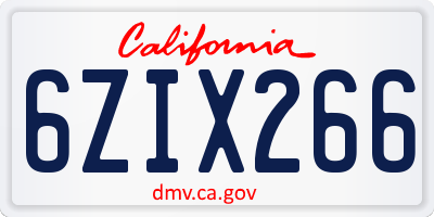 CA license plate 6ZIX266