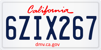 CA license plate 6ZIX267