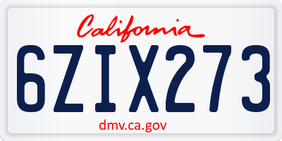 CA license plate 6ZIX273