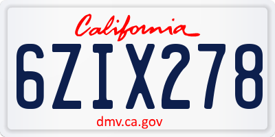 CA license plate 6ZIX278