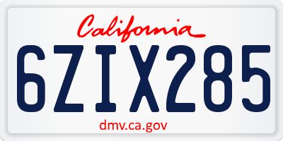 CA license plate 6ZIX285
