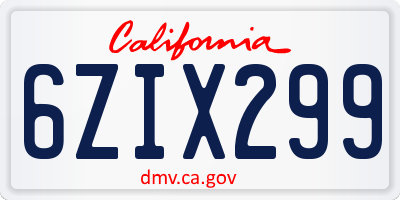 CA license plate 6ZIX299