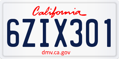 CA license plate 6ZIX301