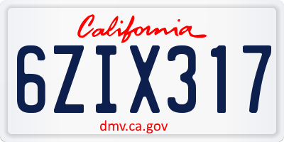 CA license plate 6ZIX317