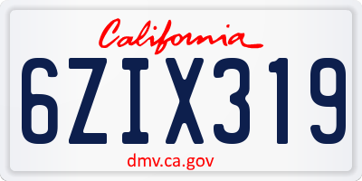 CA license plate 6ZIX319