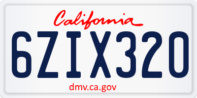 CA license plate 6ZIX320