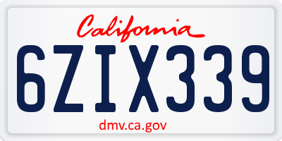 CA license plate 6ZIX339