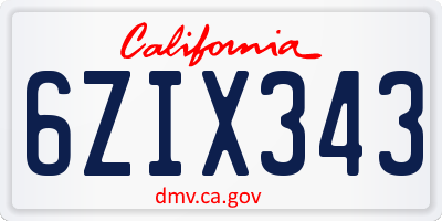 CA license plate 6ZIX343