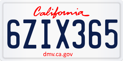 CA license plate 6ZIX365