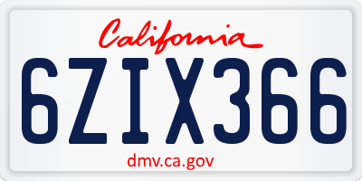 CA license plate 6ZIX366