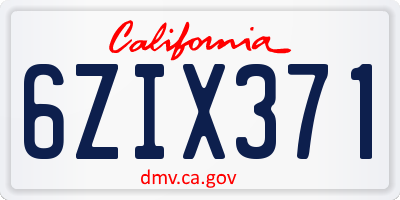 CA license plate 6ZIX371