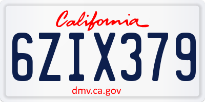 CA license plate 6ZIX379