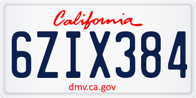 CA license plate 6ZIX384
