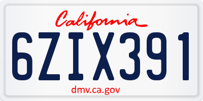 CA license plate 6ZIX391