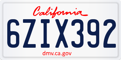 CA license plate 6ZIX392