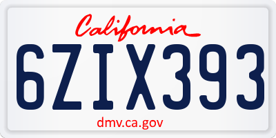CA license plate 6ZIX393