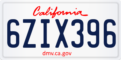 CA license plate 6ZIX396