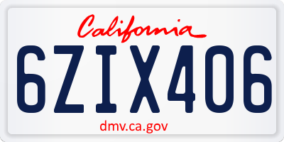 CA license plate 6ZIX406