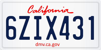 CA license plate 6ZIX431