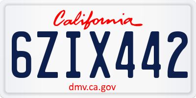CA license plate 6ZIX442